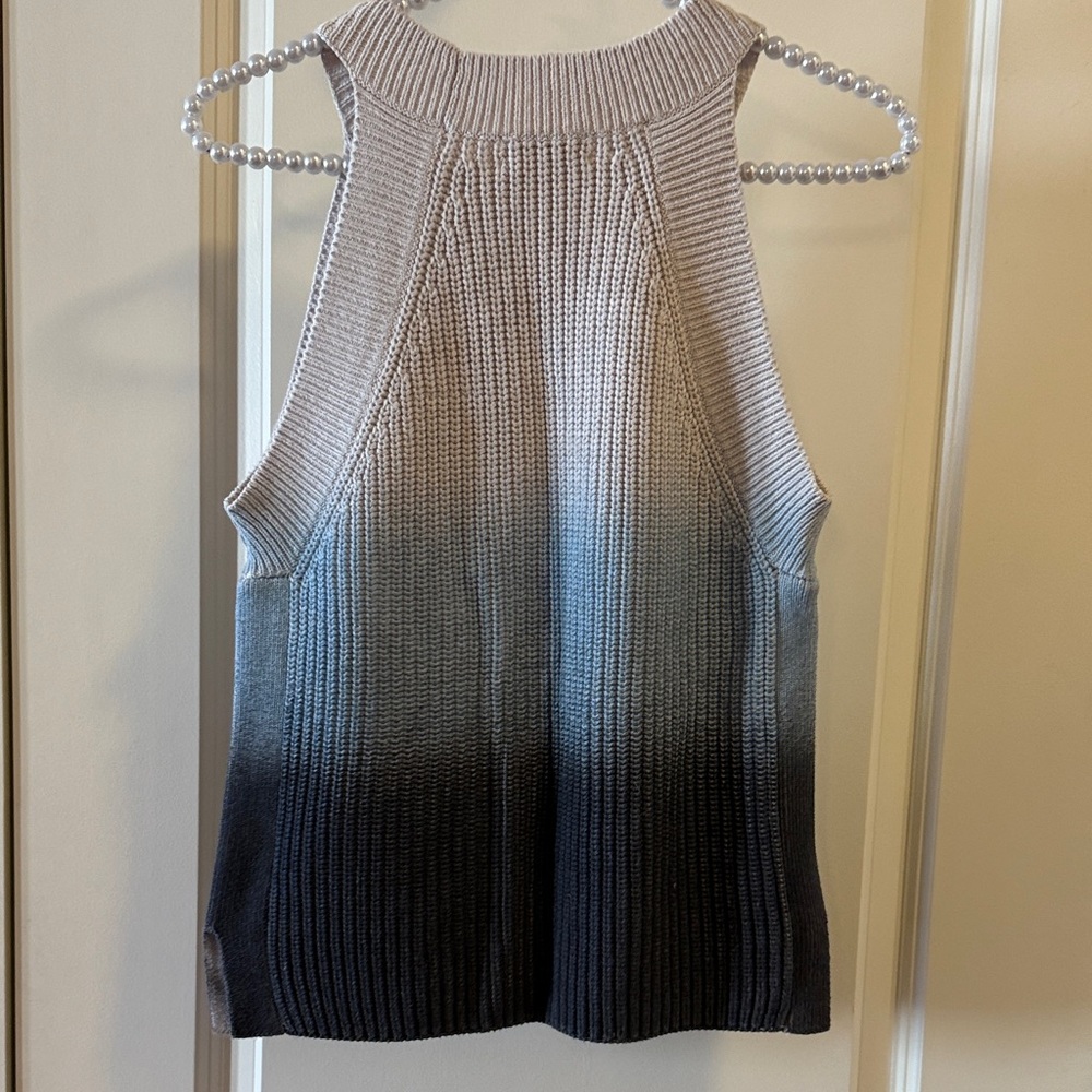 EUC 525 100% Cotton Blue Ombre Dip Dyed Knit Sleeveless Top Size Medium - Picture 3 of 4